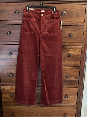 Anthropologie Maeve Colette Wide-Leg Corduroy Pants in Rust Orange 28